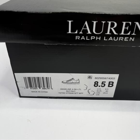 Lauren Ralph Lauren Angeline IV Leather Trim Straw sneakers navy blue - 8.5 - Picture 10 of 10